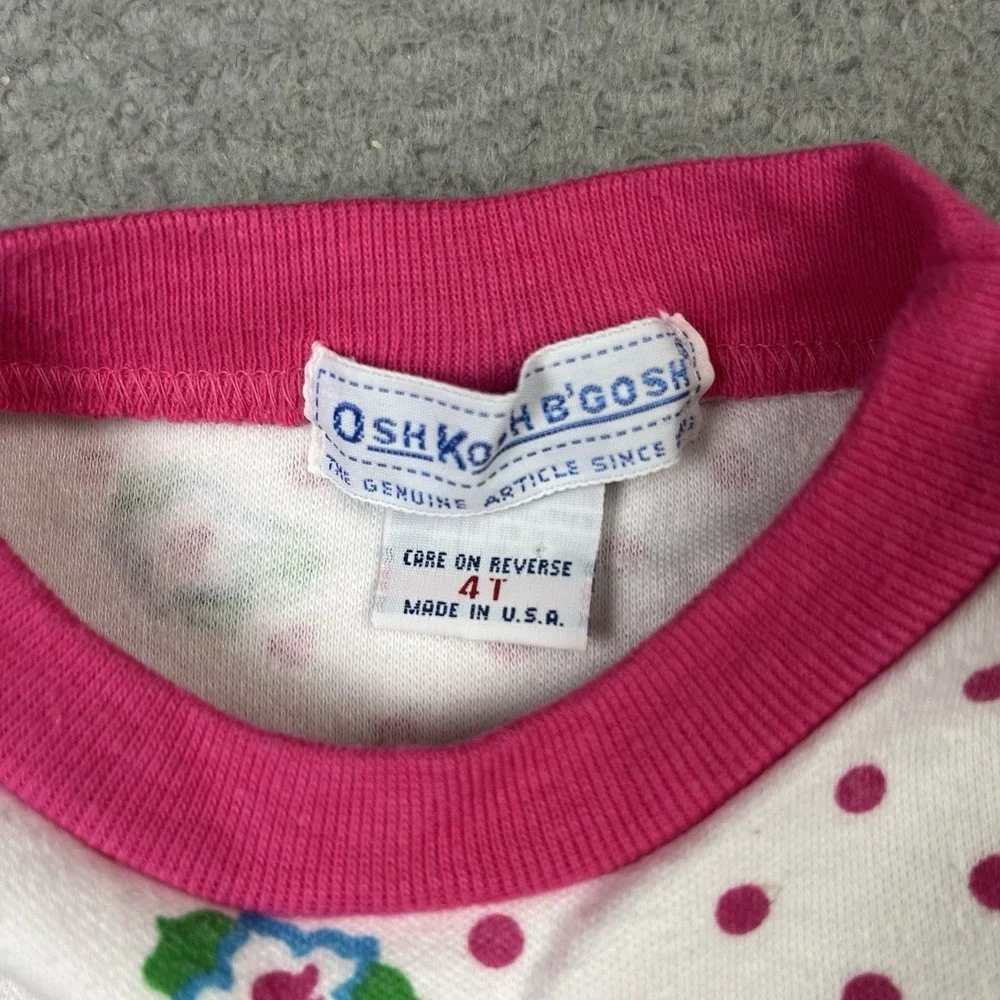 Vintage 90s Oshkosh Bgosh Floral Polka Dot Shirt Pink White USA Made Girls 4T